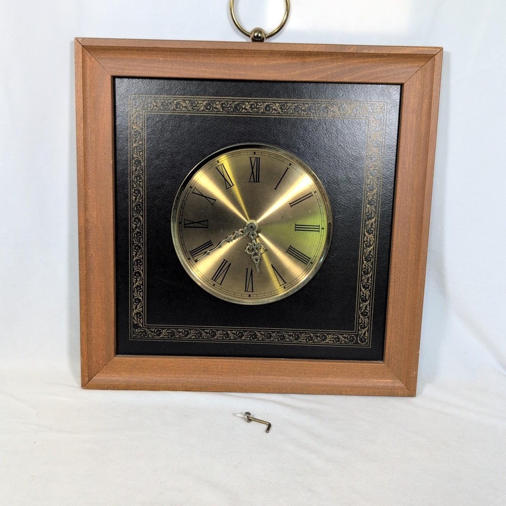 Vintage~Square Wood Frame Clock~Battery Operated~17.0" x 17.0"~Mid Century~1960